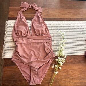 Dusty Pink Maternity Halter Bathing Suit